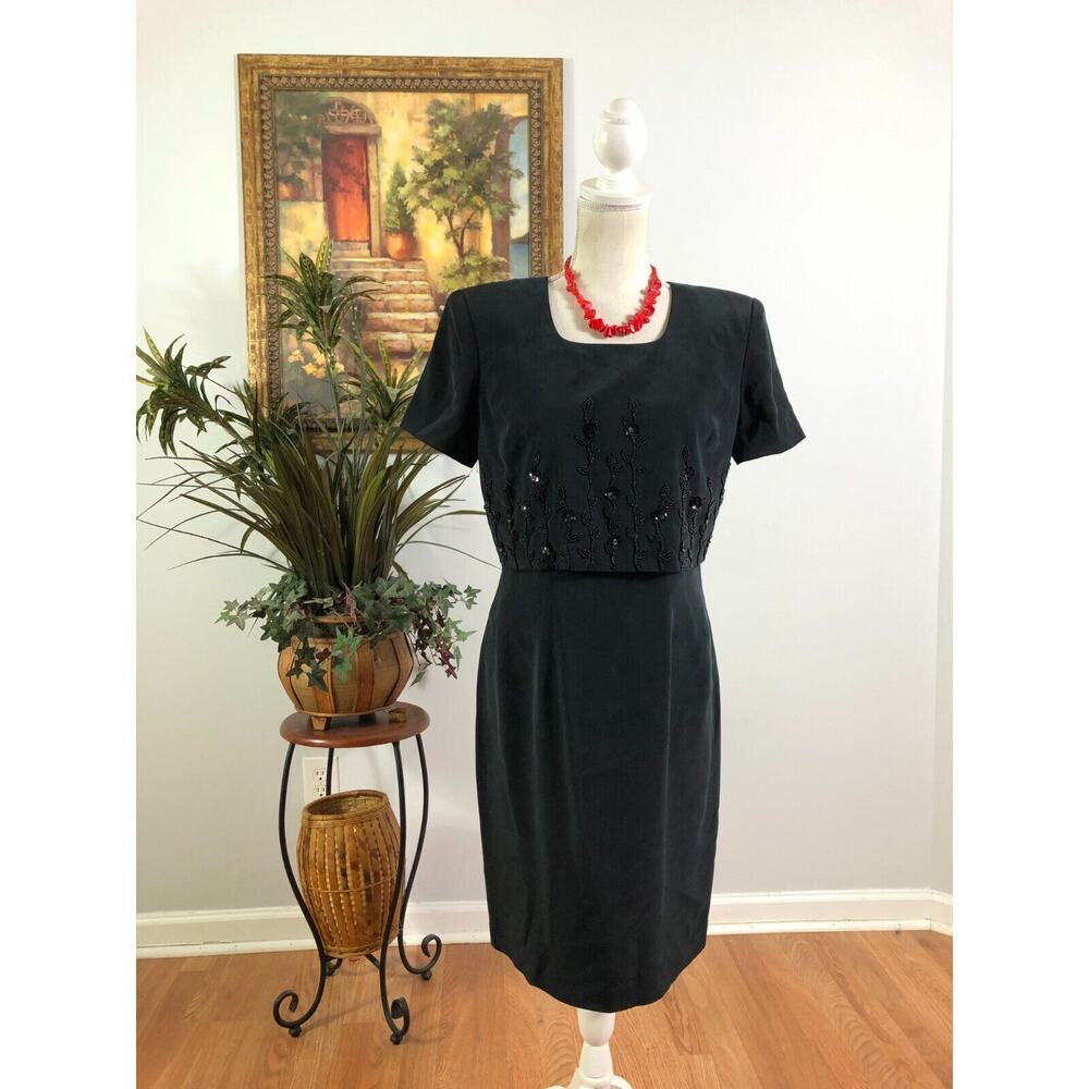 Patrickโ Formal Dress Women's Sz 6 Black Floral Beaded Sequin Back Zip 100% Silk